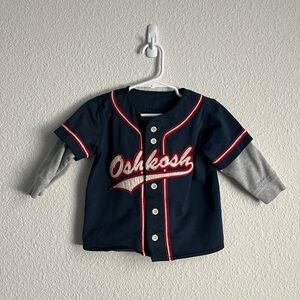 Oshkosh B'gosh Shirt Boys Size 2T Navy Blue Baseball Jersey Long Sleeve